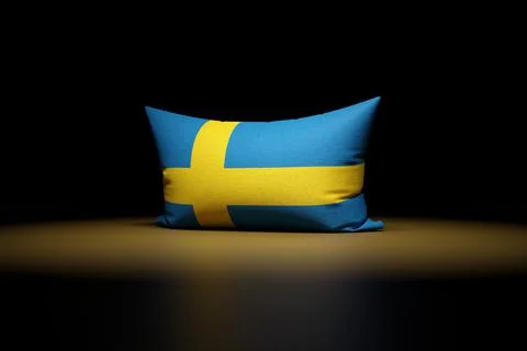 3d illustration of rectangular pillow depicting the national flag of Sweden.  Illustrazione stock