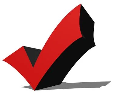 3D illustration Red affirmation check mark, tick symbol. Stock Illustration