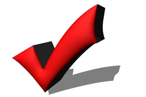 3D illustration Red affirmation check mark, tick symbol. Stock Illustration