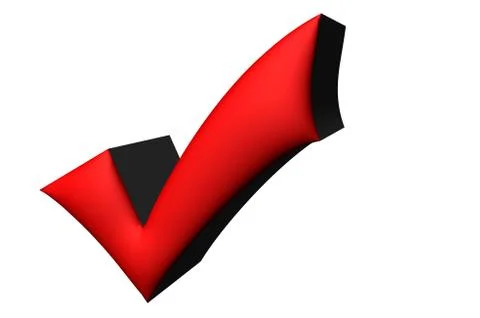 3D illustration Red affirmation check mark, tick symbol. Stock Illustration