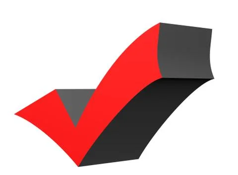 3D illustration Red affirmation check mark, tick symbol. Illustrazione stock