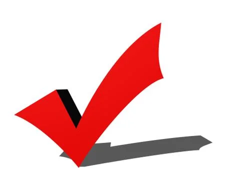 3D illustration Red affirmation check mark, tick symbol. Stock Illustration