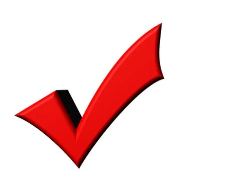 3D illustration Red affirmation check mark, tick symbol. Stock Illustration