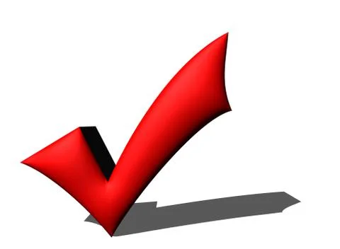 3D illustration Red affirmation check mark, tick symbol. Stock Illustration