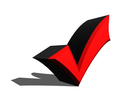 3D illustration Red affirmation check mark, tick symbol. Illustrazione stock