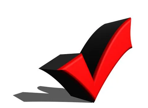 3D illustration Red affirmation check mark, tick symbol. Stock Illustration