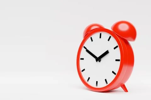 3d Illustration of a  red  alarm clock double bells in on a white  background イラスト素材