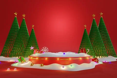 3d illustration red background scene mockup of elegant christmas and happy .. Stock Illustration