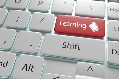 3d illustration red button "learning" on keyboard Illustrazione stock