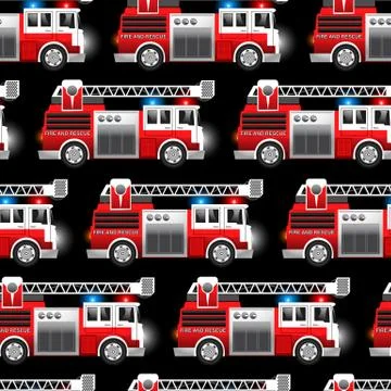 3D illustration of a Red Fire and Rescue truck seamless pattern Illustrazione stock