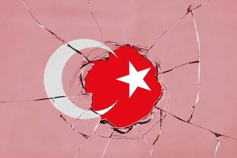 3D illustration of the red flag of Turkey on a glass breakage Stock Illustration