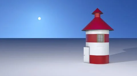 3d illustration of a red lighthouse on a blue sky background. Design element Stock Illustration