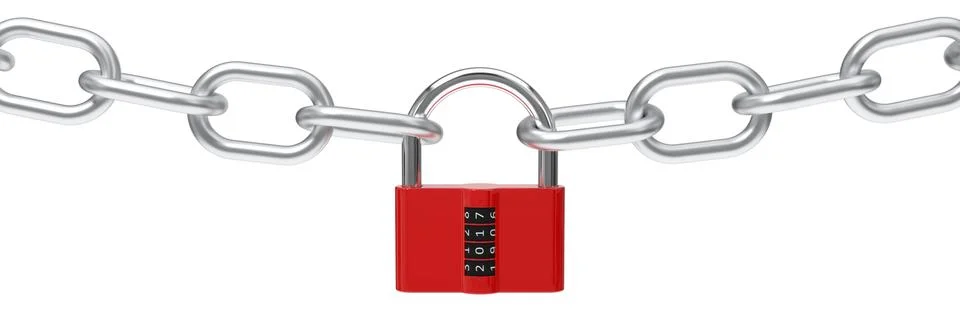 3d illustration of red padlock with code. Stock Illustration