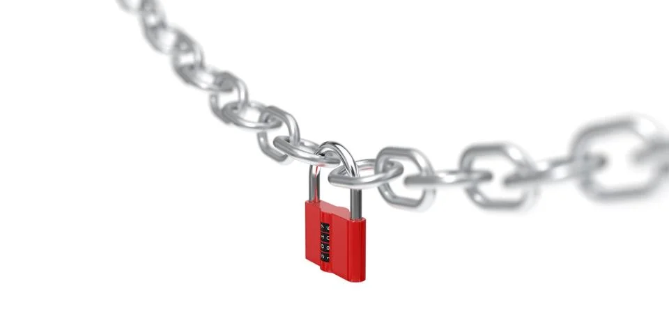 3d illustration of red padlock with code. 库存插图