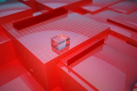 3D illustration of the red racks on which the glass rectangle model lies. Glass Stock Illustration