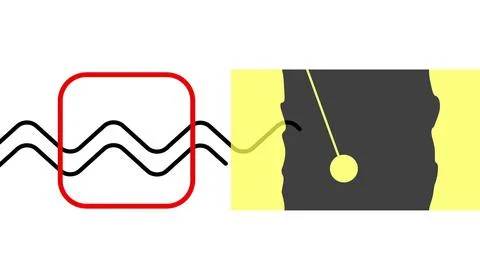 3d illustration - red rectangle, pendulum and two curved line in  minimal art Stock Illustration