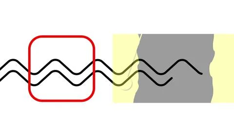 3d illustration - red rectangle, pendulum and two curved line in  minimal art Stock Illustration