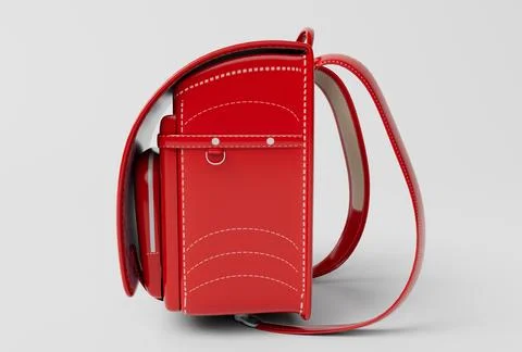 3d illustration red school backpack Isolated on White Background Illustrazione stock