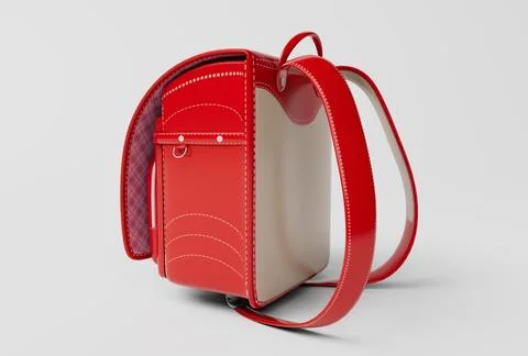 3d illustration red school backpack Isolated on White Background Illustrazione stock