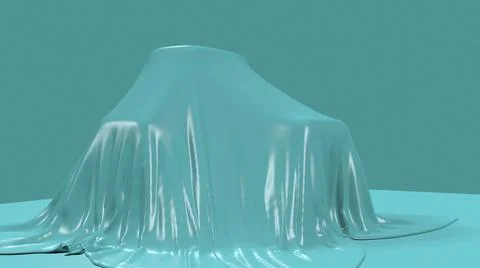 3D illustration - render of blue fabric falling down and cover mysterious obj Stock Illustration