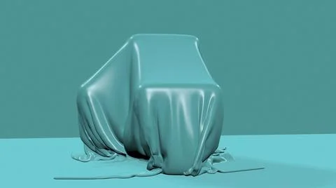 3D illustration - render of blue fabric falling down and cover mysterious obj Illustrazione stock