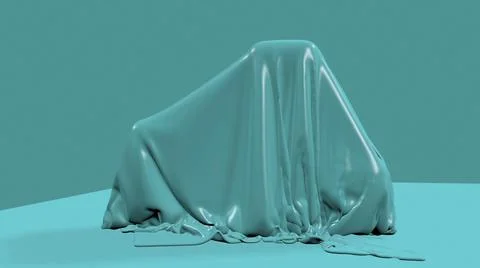 3D illustration - render of blue fabric falling down and cover mysterious obj Illustrazione stock
