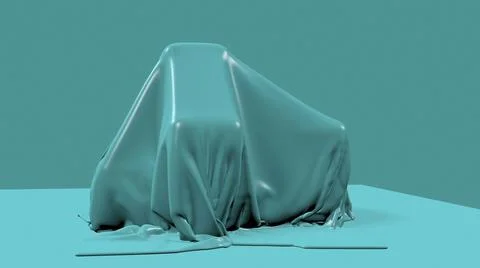3D illustration - render of blue fabric falling down and cover mysterious obj Illustrazione stock