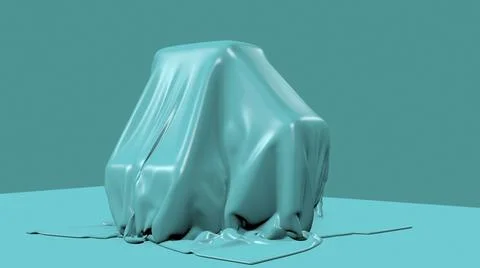 3D illustration - render of blue fabric falling down and cover mysterious obj Stock Illustration