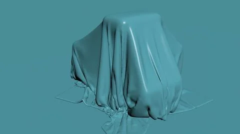 3D illustration - render of blue fabric falling down and cover mysterious obj Illustrazione stock