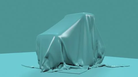 3D illustration - render of blue fabric falling down and cover mysterious obj Stock Illustration