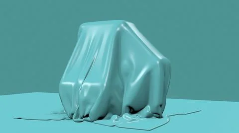 3D illustration - render of blue fabric falling down and cover mysterious obj Illustrazione stock