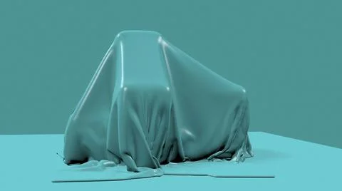 3D illustration - render of blue fabric falling down and cover mysterious obj Illustrazione stock