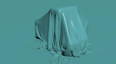 3D illustration - render of blue fabric falling down and cover mysterious obj Illustrazione stock
