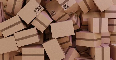3d illustration of a render of boxes with gifts, purchases, orders filling Stock Illustration