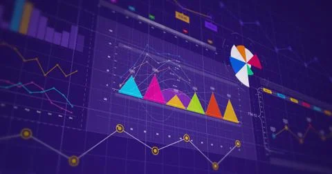 3D Illustration Render Of Business Graphs And Charts. Illustrazione stock