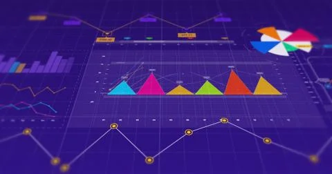 3D Illustration Render Of Business Graphs And Charts. 스톡 일러스트