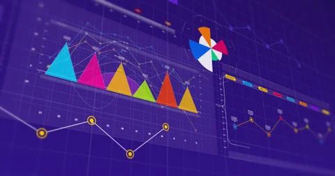 3D Illustration Render Of Business Graphs And Charts. Illustrazione stock