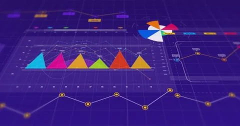 3D Illustration Render Of Business Graphs And Charts. Illustrazione stock