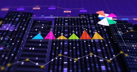 3D Illustration Render Of Business Graphs And Charts. Financial Concept Illustrazione stock
