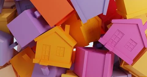 3d illustration of a render of stylized bright houses. Stock Illustration