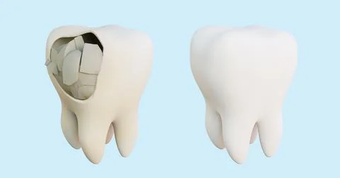 3d illustration render of tooth enamel destruction spot, caries, healthy too Stock Illustration