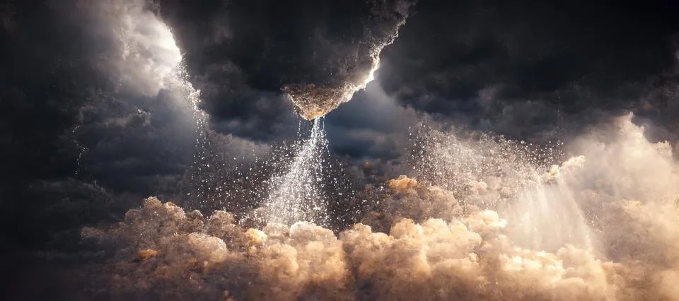 3d illustration rendering of bitcoin rain and bitcoin mining concept falling Ilustração Stock