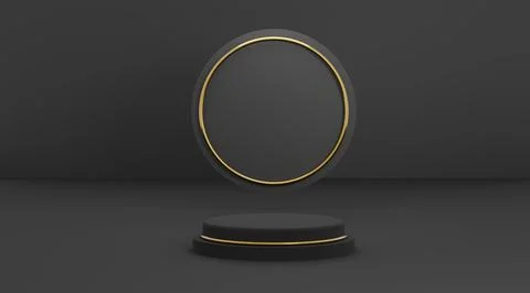 3d illustration rendering black platform ring with dark background for flyer Stock Illustration