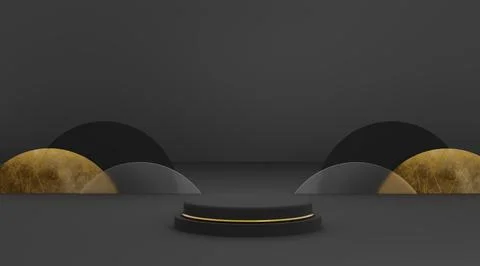 3d illustration rendering black platform ring with dark background for flyer Stock Illustration