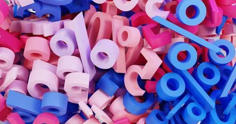 3d illustration rendering of blue and pink percentage symbols. 50%,30% fill the Stock Illustration