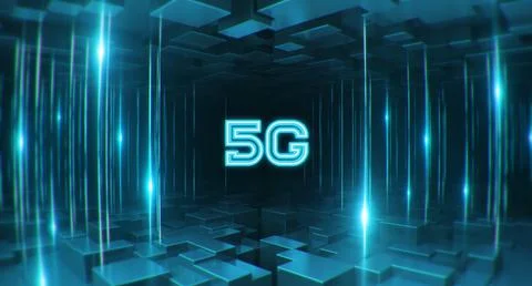 3D Illustration Rendering Blue Background 5G Network Wireless Telecomunication Stock Illustration