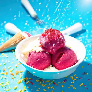 3d illustration rendering of ice creams of different colors and flavors decor Stock Photos