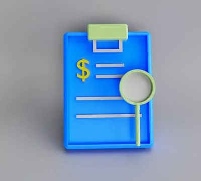 3d illustration rendering minimal clipboard with magnifier and pencil on wh.. Stock Illustration