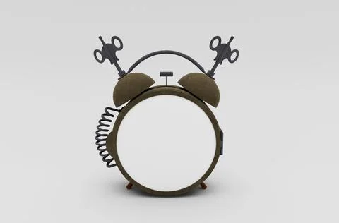 3d illustration rendering minimal Retro alarm clock on white background. Stock Illustration