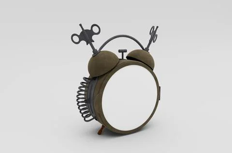 3d illustration rendering minimal Retro alarm clock on white background. Illustrazione stock